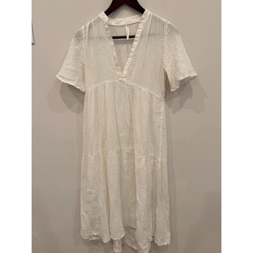 Anthropologie White Gauze Tiered Mini Dress Short Sleeve Boho XS